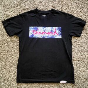 Diamond Supply Co. Black Tee with Blue and Pink Logo